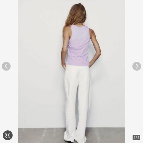 Purple Zara Crinkled Ruched Sleeveless T-Shirt Top (NWT) - Picture 4 of 6